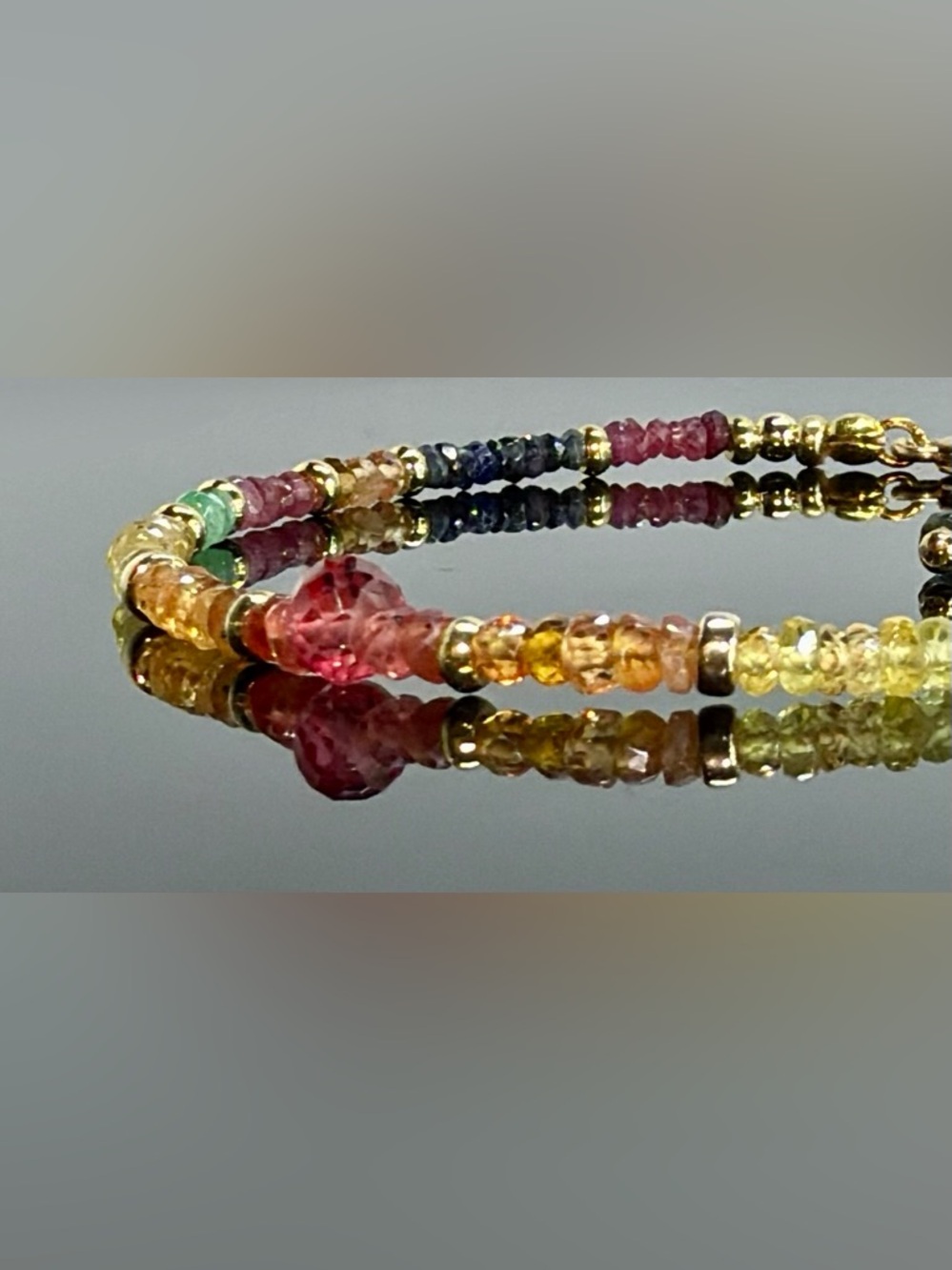 “RARE “ Multi-Colored Sapphire, Padparadscha Focal Bracelet in 14kt Gold Vermeil